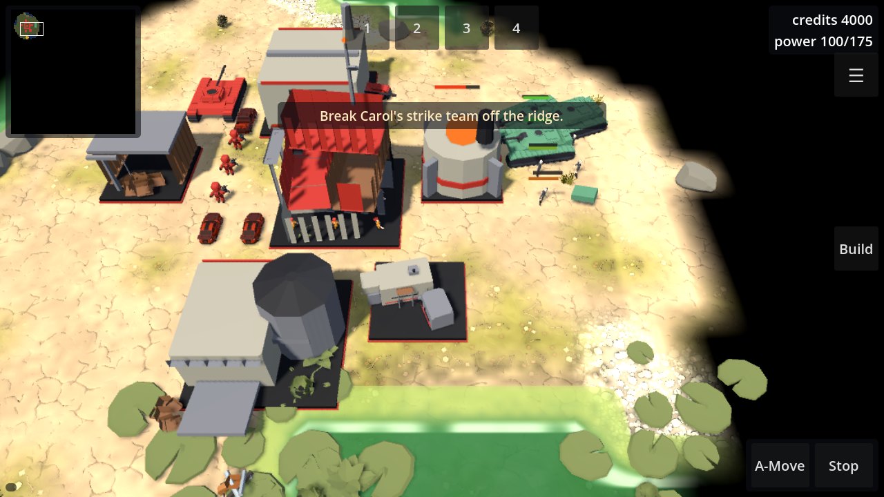 Cityboy tanks emerge from the fog of war and attack a Redneck base beside a pond