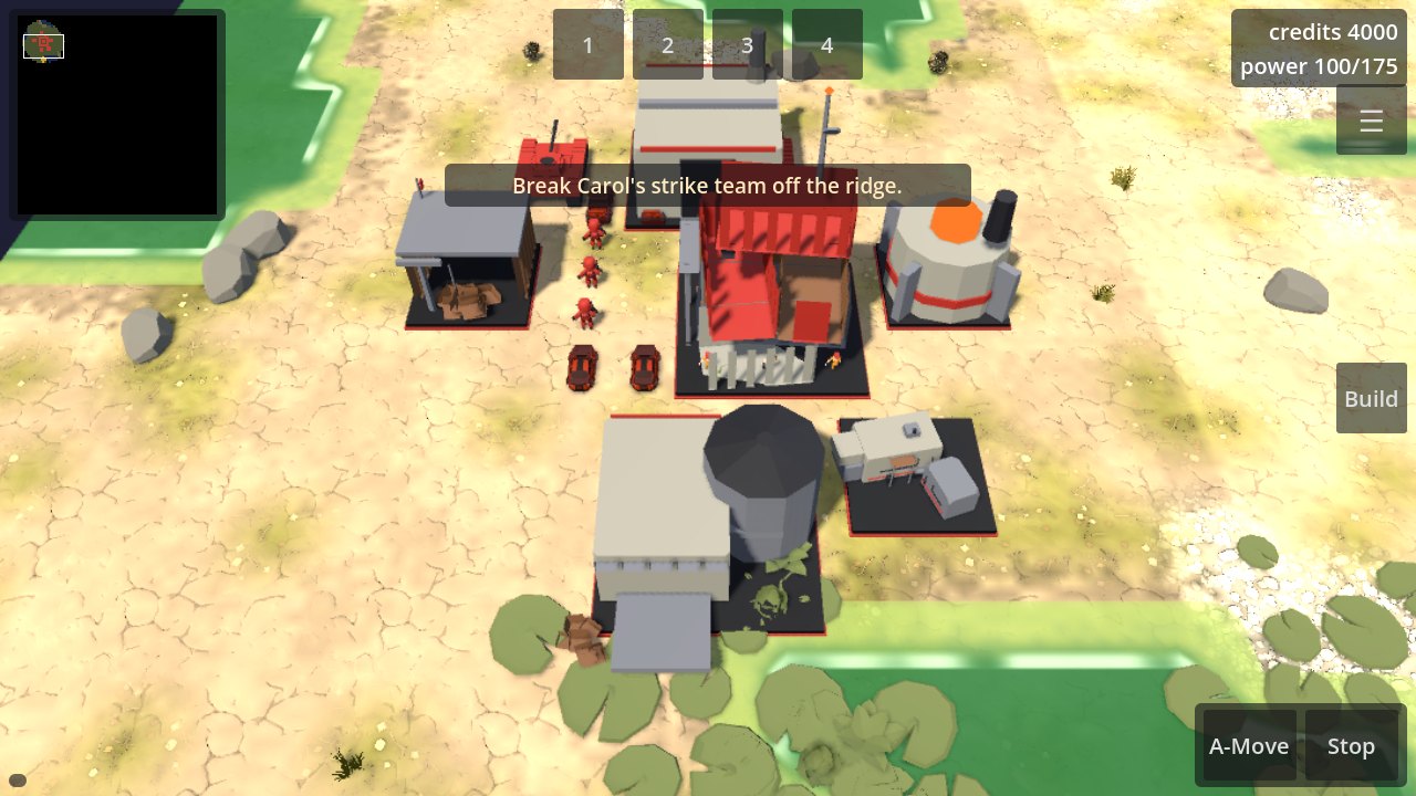 A Redneck base with red-trimmed structures, infantry, and buggies on cracked salt flats